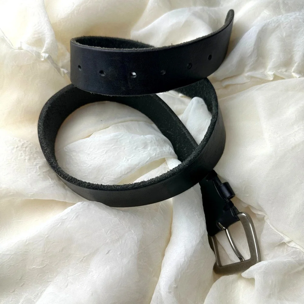 American‎ Eagle Belt Mens 35 Black Leather Buckle VTG Rugged Eagle Logo Y2K